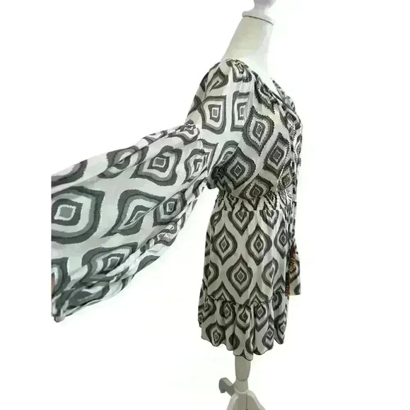 SKEMO NWOT Java Montana Short Dress Design Print Beaded With Elastic Waist Sz S - Picture 9 of 13